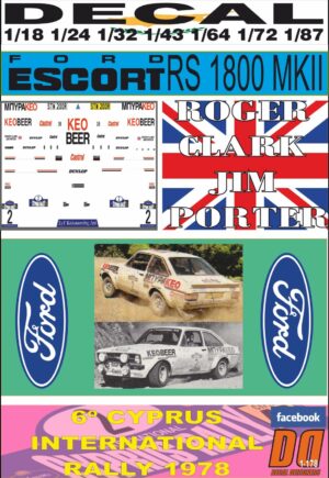 DECAL FORD ESCORT RS 1800 MK II ROGER CLARK CYPRUS RALLY 1978 WINNER (01)