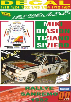 DECAL OPEL ASCONA 400 "CONRERO" M.BIASION R. SANREMO 1982 8th
