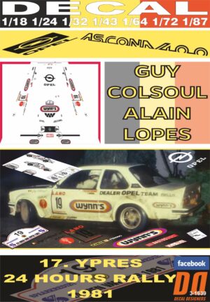 DECAL OPEL ASCONA 400 G.COLSOUL YPRES 24 HOURS R. 1981 3rd (01)