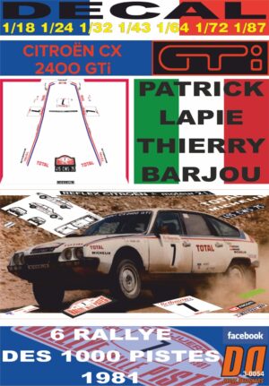 DECAL CITROEN CX 2400 GTI P.LAPIE R.DES 1000 PISTES 1981 WINNER (01)