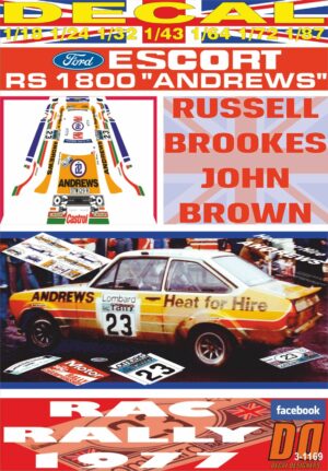 DECAL FORD ESCORT RS 1800 MK II R.BROOKES RAC R. 1977 3rd (01)