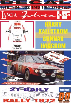 DECAL LANCIA FULVIA HF 1.6 COUPE HF H.KALLSTROM RAC 1972 7th (01)