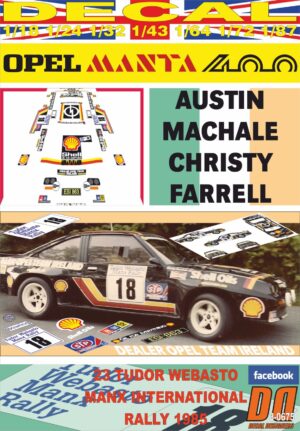 DECAL OPEL MANTA 400 A.MACHALE MANX INTERNATIONAL R. 1985 6th (01)