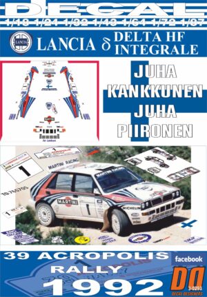 DECAL LANCIA DELTA HF I J.KANKKUNEN ACROPOLIS R. 1992 2nd (01)