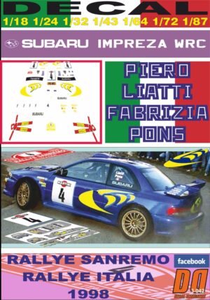 DECAL SUBARU IMPREZA 555 WRC PIERO LIATTI RALLYE SANREMO 1998