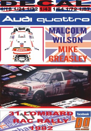 DECAL AUDI QUATTRO MALCOLM WILSON RAC RALLY 1982 10th (01)