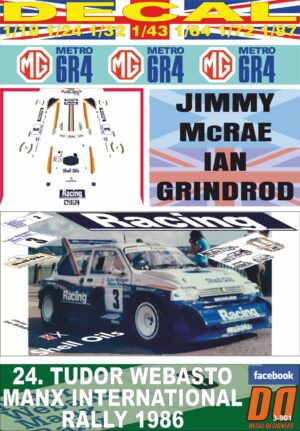 DECAL MG METRO 6R4 JIMMY MCRAE MANX INTER. R. 1986 2nd (01)