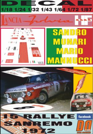 DECAL LANCIA FULVIA HF SANDRO MUNARI RALLYE SANREMO 1972 DnF (01)
