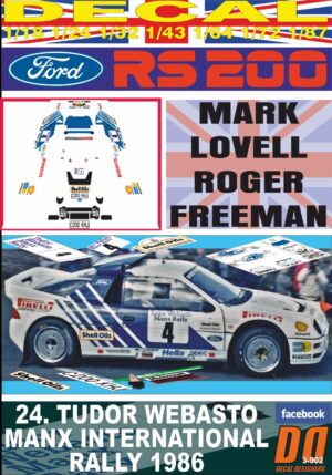 DECAL FORD RS200 M.LOVELL MANX INTER. R. 1986 3rd (01)