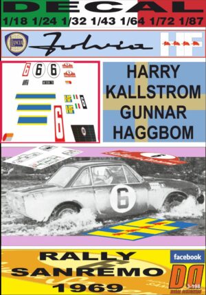 DECAL LANCIA FULVIA HF HARRY KALLSTROM RALLYE SANREMO 1969 WINNER (01)