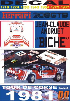 DECAL FERRARI 308 GTB J-C. ANDRUET TOUR DE CORSE 1981 DnF (01)