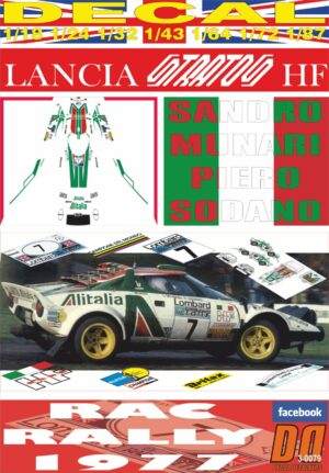 DECAL LANCIA STRATOS HF S.MUNARI RAC R. 1977 25th (01)