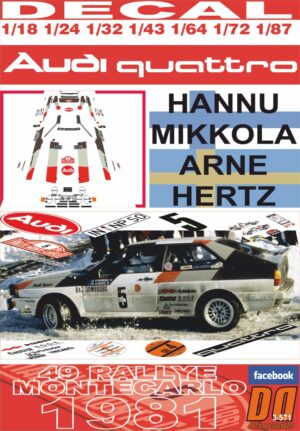DECAL AUDI QUATTRO H.MIKKOLA R.MONTECARLO 1981 DnF (01)
