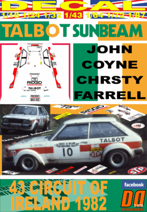 DECAL TALBOT SUNBEAM LOTUS J. COYNE C. OF IRELAND 1982 4th (01)