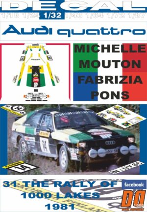 DECAL AUDI QUATTRO M.MOUTON 1000 LAKES R. 1981 13th (01)