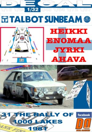 DECAL TALBOT SUNBEAM LOTUS HEIKKI ENOMAA 1000 LAKES R. 1981 16th (01)