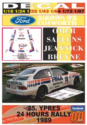 DECAL FORD SIERRA RS COSWORTH O.SAELENS YPRES 24 HOURS R. 1989 10th (01)