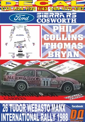 DECAL FORD SIERRA RS COSWORTH P.COLLINS MANX R. 1988 3rd (01)