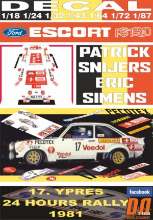 DECAL FORD ESCORT RS 180 MKII P.SNIJERS YPRES 24 HOURS R. 1981 6th (01)