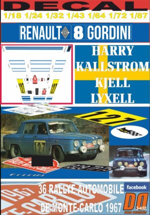 DECAL RENAULT 8 GORDINI H.KALLSTROM R.MONTECARLO 1967 24th (01)