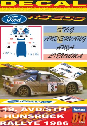 DECAL FORD RS200 S.ANDERVANG HUNSRUCK R 1986. 1986 2nd (01)