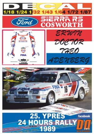 DECAL FORD SIERRA RS COSWORTH E.DOCTOR YPRES 24 HOURS R. 1989 6th (01)