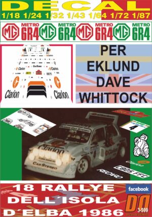 DECAL MG METRO 6R4 PER EKLUND R.DELL´ISOLA D´ELBA 1986 DnF (01)