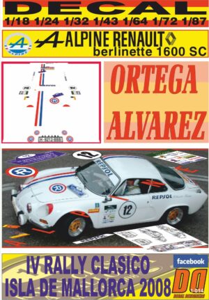 DECAL RENAULT ALPINE ORTEGA RALLY CLASICO MALLORCA 2008