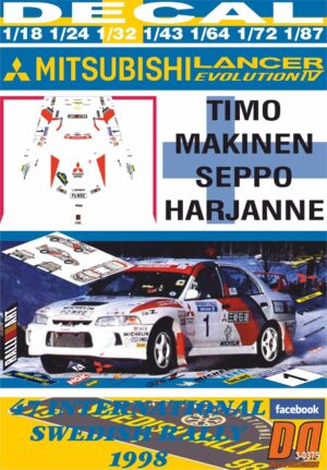 DECAL MITSUBISHI LANCER EVO IV T.MAKINEN SWEDISH R. 1998 WINNER (01)
