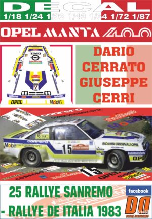 DECAL OPEL MANTA 400 D.CERRATO R. SANREMO 1983 6th (01)