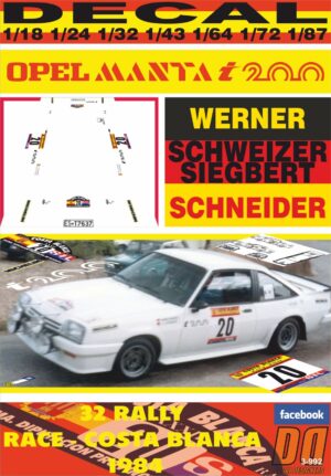 DECAL OPEL MANTA i200 W.SCHWEIZER R. RACE-COSTA BLANCA 1984 11th (01)