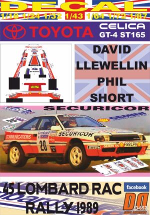 DECAL TOYOTA CELICA GT-4 (ST-165) D.LLEWELLIN RAC 1989 DnF (01)
