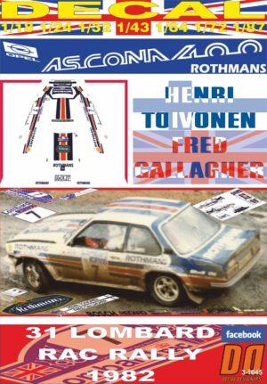 DECAL OPEL ASCONA 400 H.TOIVONEN RAC R. 1982 3rd (01)