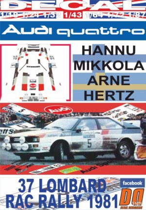 DECAL AUDI QUATTRO HANNU MIKKOLA RAC R. 1981 WINNER (01)