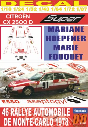 DECAL CITROEN CX 2500 DIESEL M.HOEPFNER R.MONTECARLO 1978 76th (01)