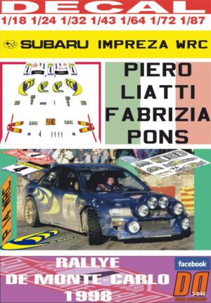 DECAL SUBARU IMPREZA 555 WRC P. LIATTI R.MONTECARLO 1998 4th