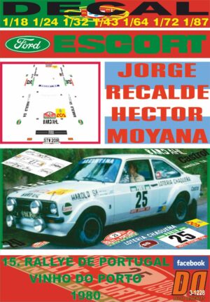 DECAL FORD ESCORT RS 1800 MKII J.RECALDE R.PORTUGAL 1980 8th (01)