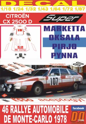 DECAL CITROEN CX 2500 DIESEL M.OKSALA R.MONTECARLO 1978 107th (01)