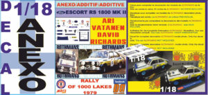 ANEXO DECAL 1/18 FORD ESCORT RS 1800 MK II ROTHMANS VATANEN 1000 LAKES 1979