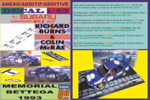 ANEXO DECAL 1/43 SUBARU IMPREZA 555 BURNS & MCRAE MEMORIAL BETTEGA 1993