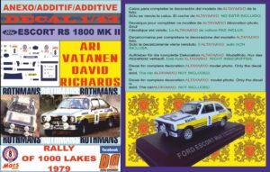 ANEXO DECAL 1/43 FORD ESCORT RS 1800 MK II ROTHMANS VATANEN 1000 LAKES 1979