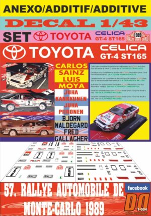 ANEXO DECAL 1/43 TOYOTA CELICA SAINZ-KANKKUNEN/WALDEGARD R. MONTECARLO 1989