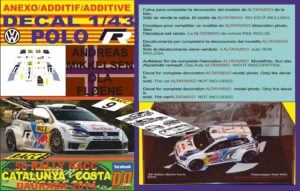 ANEXO DECAL 1/43 VOLKSWAGEN POLO R WRC A.MIKKELSEN R R.CATALUNYA 2014 7th (01)