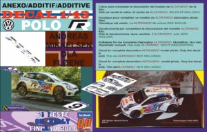ANEXO DECAL 1/43 VOLKSWAGEN POLO R WRC A.MIKKELSEN R R.FINLAND 2014 4th (01)