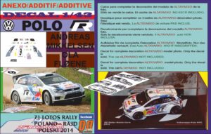 ANEXO DECAL 1/43 VOLKSWAGEN POLO R WRC A.MIKKELSEN R R.POLAND 2014 2nd (01)