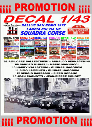 DECAL 1/43 SET RALLYE SAN REMO 1972 LANCIA FULVIA HF LANCIA TEAM (01)