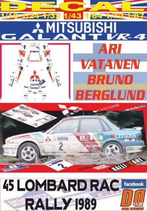 DECAL MITSUBISHI GALANT VR-4 A.VATANEN RAC 1989 5th (01)