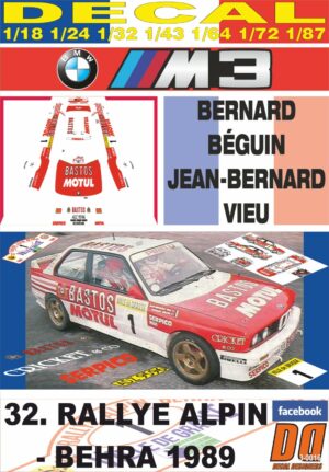 DECAL BMW M3 B. BEGUIN R. ALPIN BEHRA 1989 5th (01)