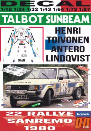 DECAL TALBOT SUNBEAM LOTUS H.TOIVONEN R.SANREMO 1980 5th (01)