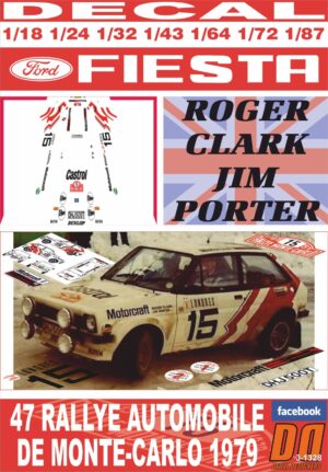 DECAL FORD FIESTA MK I 1600S R.CLARK R.MONTECARLO 1979 13th (01)